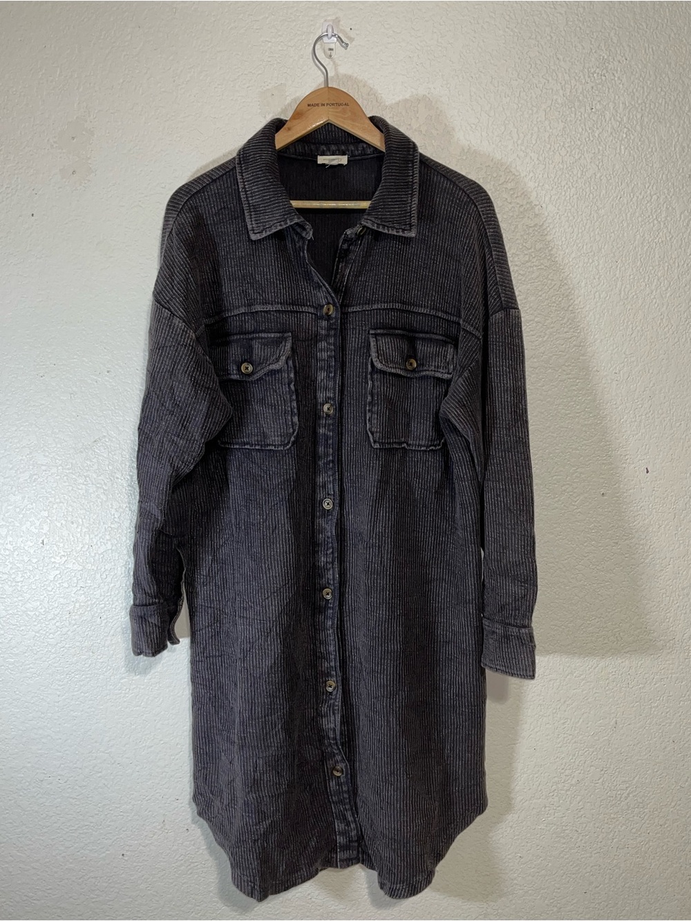 Pilcro Charcoal Gray Ribbed Corduroy Button-Up Dress